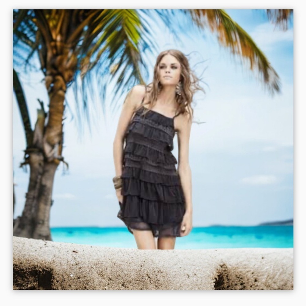 Gorgeous OXMO Grey Layered Overlay Tier Ruffle Dress 😍 -EUC Size M🍂​ - Picture 5 of 13